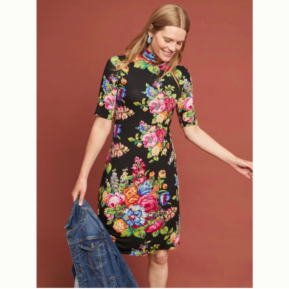 Anthropologie Ett:Twa Coreyell Turtleneck Dress Floral Print, Size L Retail $158